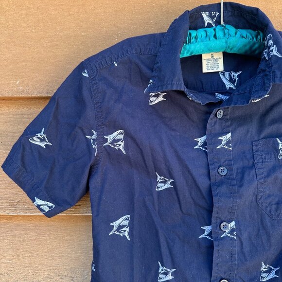 Faded Glory Boys Shark Print Button-Down Short Sleeve Shirt Size M (8) Cotton & - Picture 4 of 10